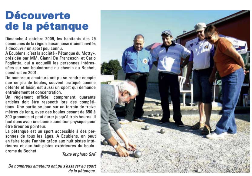 Découverte de la pétanque à Ecublens